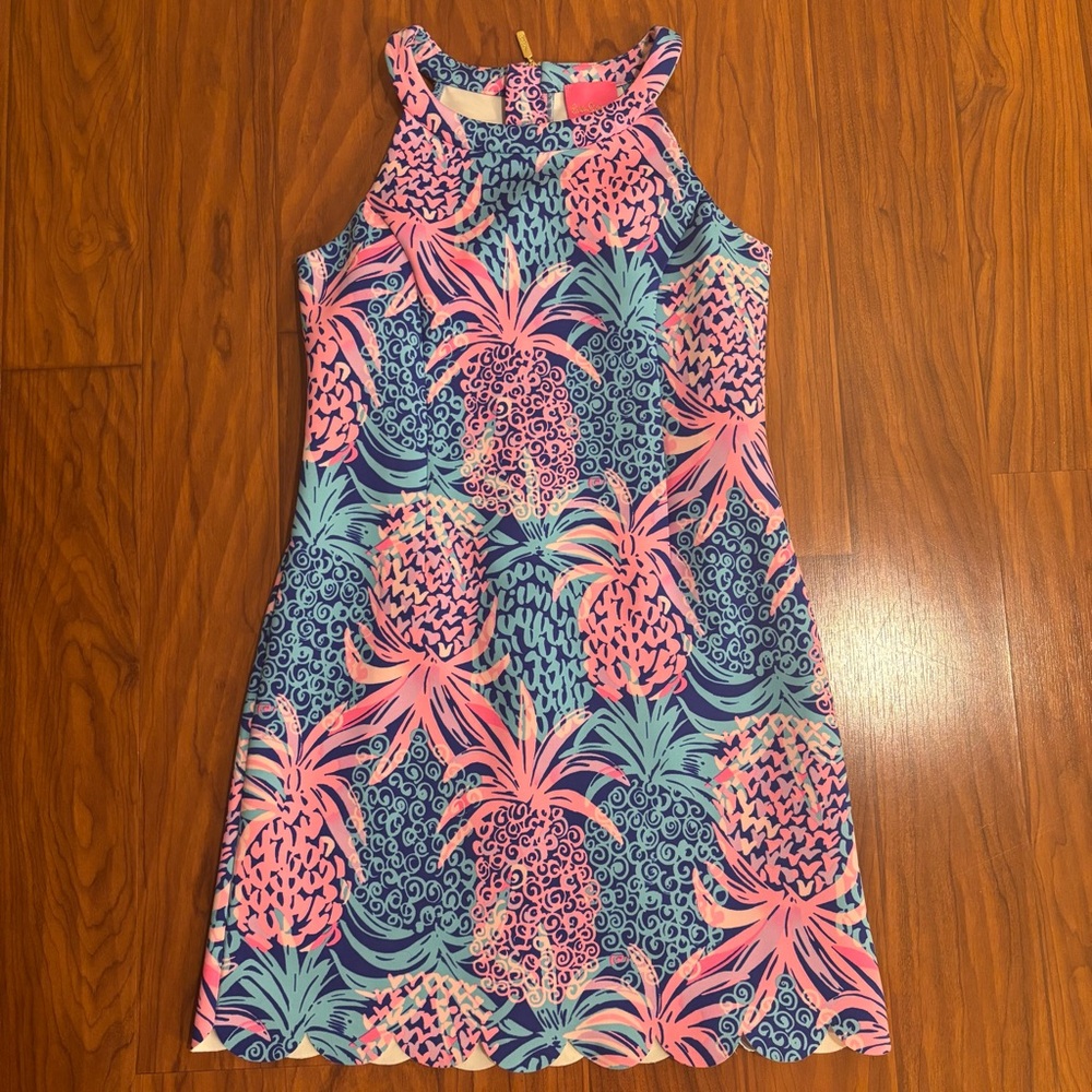 Lilly Pulitzer Sophelia Shift Dress Girls 10 Borealis Pineapple Blue Pink